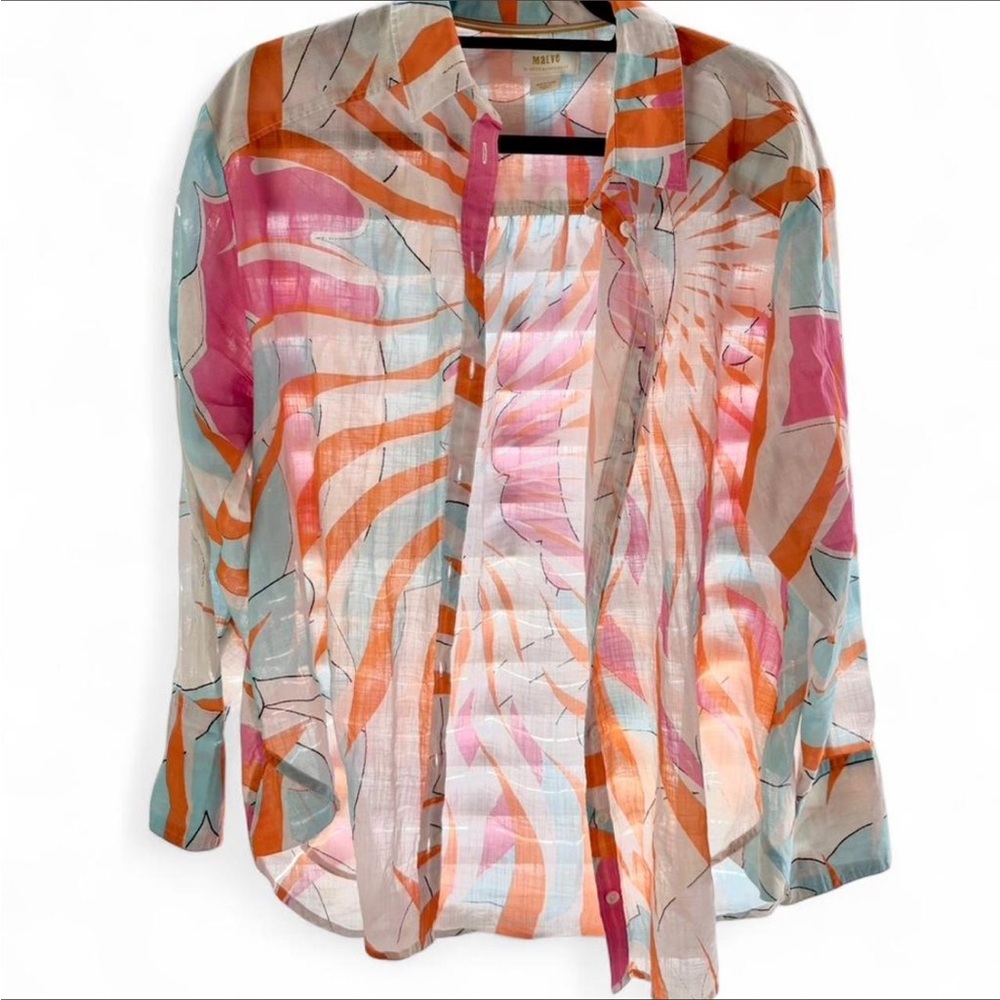Anthropologie Maeve Sheer Blouse with Pastel Hues